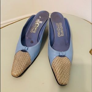 Ferragamo Snakeskin Leather Mules Heels Slides 9